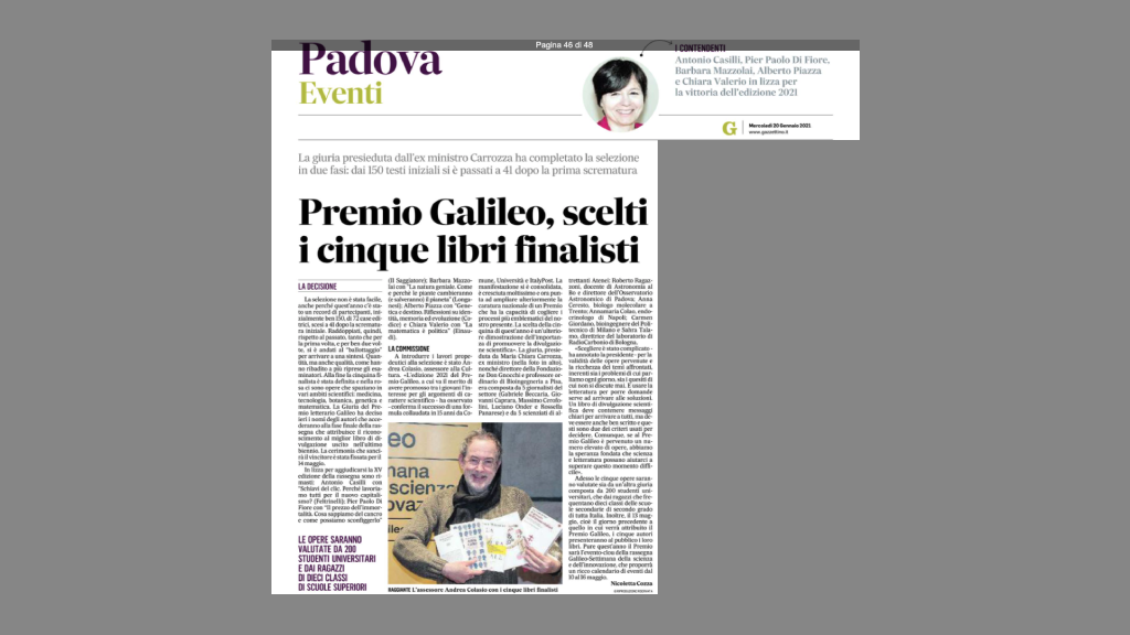 Premio Galileo, scelti i cinque libri finalisti